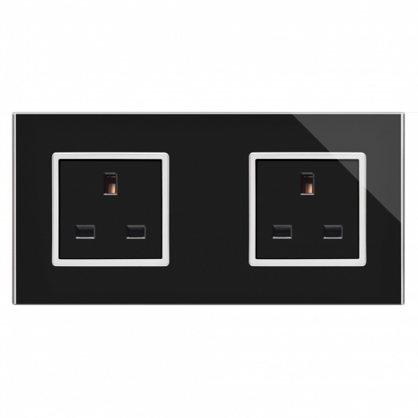 Crystal CT 13A Dual Double Plug Socket Black RetroTouch Designer